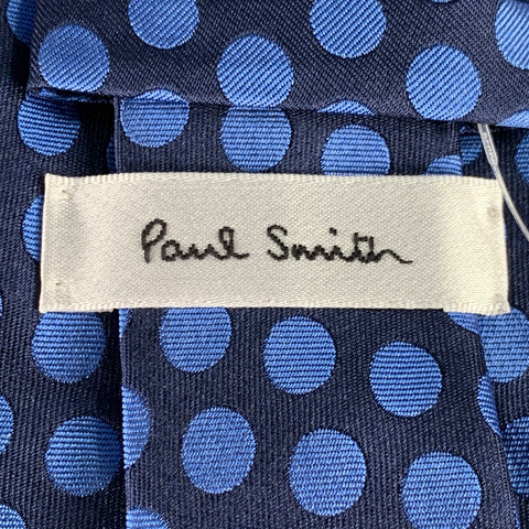 PAUL SMITH Blue Black Polka Dot Silk Tie