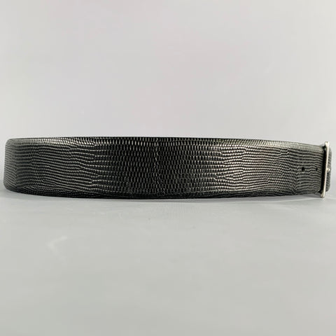 HUGO BOSS Size 32 Black Silver Croc Embossed Leather Belt