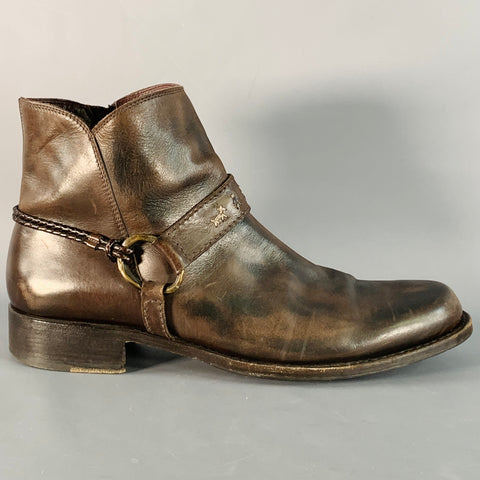 HENRY BEGUELIN Size 11 Brown Leather Western Harness Ankle Boots
