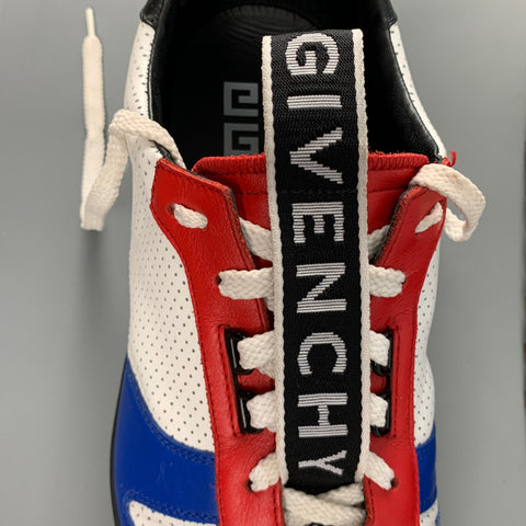GIVENCHY Size 11 White Red & Blue Perforated Leather Sneakers