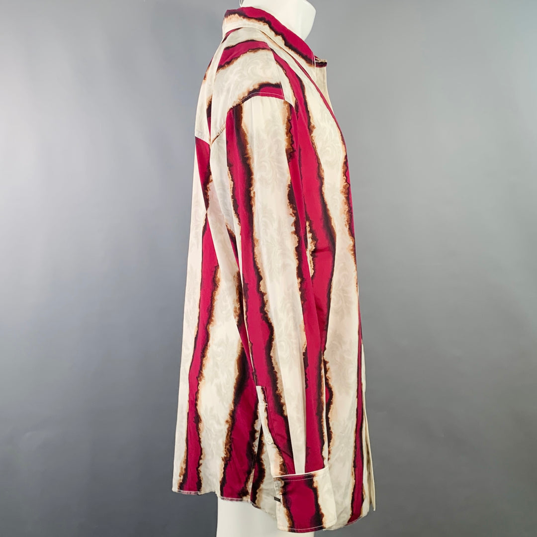 BED J.W. FORD Size M Ivory Magenta Print Polyester One Pocket Long Sleeve Shirt