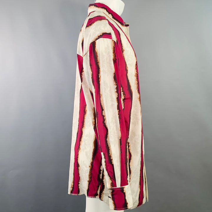 BED J.W. FORD Size M Ivory Magenta Print Polyester One Pocket Long Sleeve Shirt