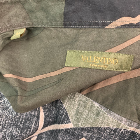 VALENTINO Camisa Manga Larga Abotonada Algodón Estampado Verde Negro Talla XL