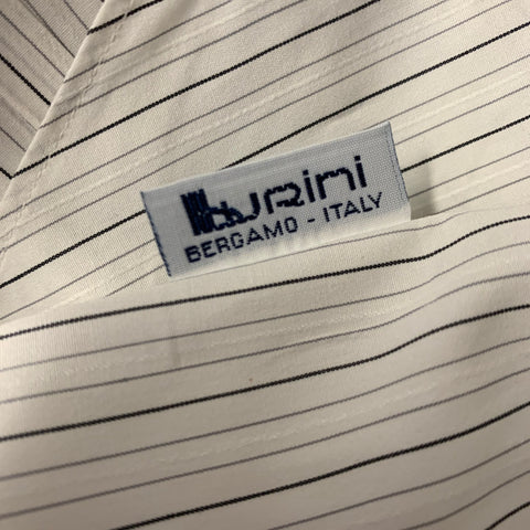 BRIONI Size XL White Black & Grey Stripe Cotton Button Up Long Sleeve Shirt