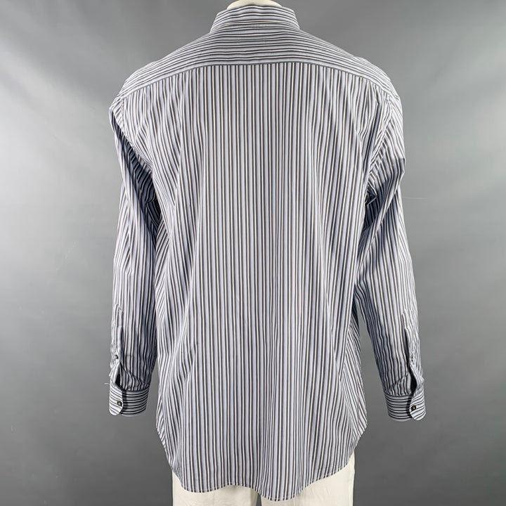 ERMENEGILDO ZEGNA Size XXL Blue Grey Stripe Cotton Long Sleeve Shirt