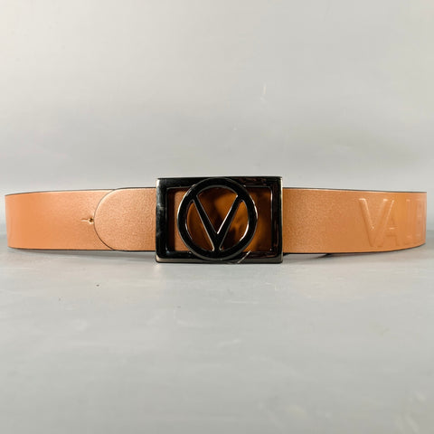 VALENTINO by MARIO VALENTINO Size 36 Brown Gunmetal Monogram Leather Belt
