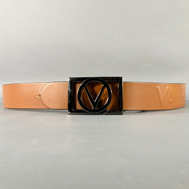 MARIO VALENTINO Size 36 Brown Gunmetal Monogram Leather Belt