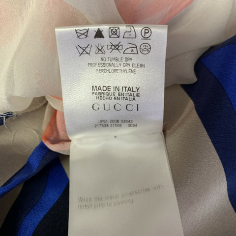 GUCCI  by Tom Ford SS 2009 Size M Blue Peach Silk Geometric V-Neck Mini Tunic Dress
