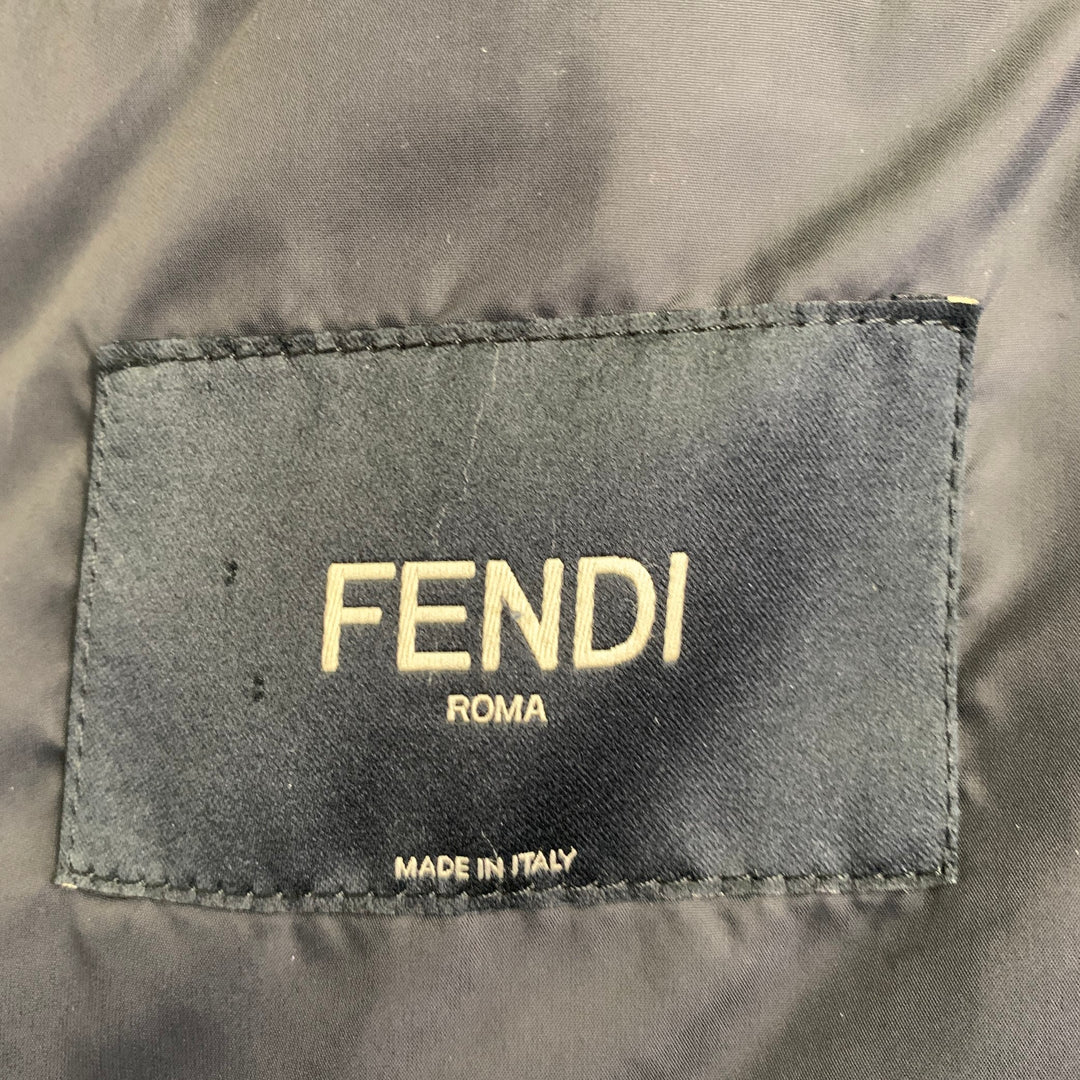 FENDI Size M Black Nylon Padded Hidden Hood Zip Snaps Jacket