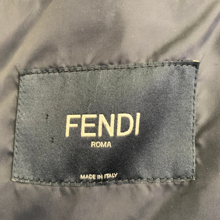 FENDI Size M Black Nylon Padded Hidden Hood Zip Snaps Jacket