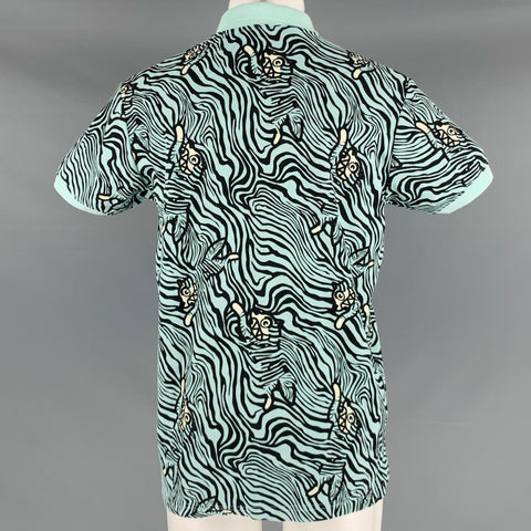 ICECREAM Size M Green Black Tiger Print Cotton Buttoned Polo