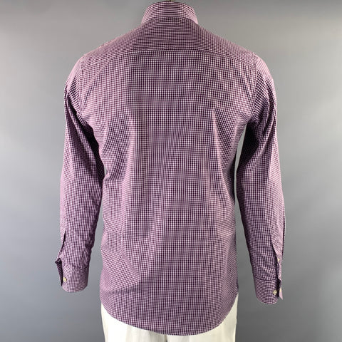 ETON Size 40 Purple White Gingham Cotton Button Up Long Sleeve Shirt