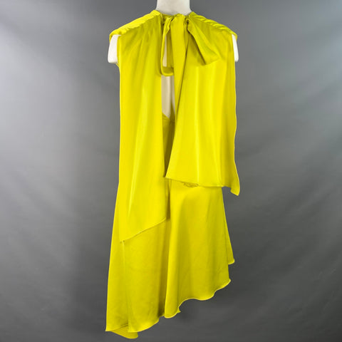 MSGM Size S Yellow Polyester Layered A-Line V-Neck Dress