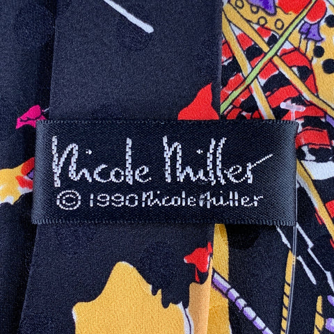NICOLE MILLER Cravate en soie à motifs de skieurs multicolores noirs