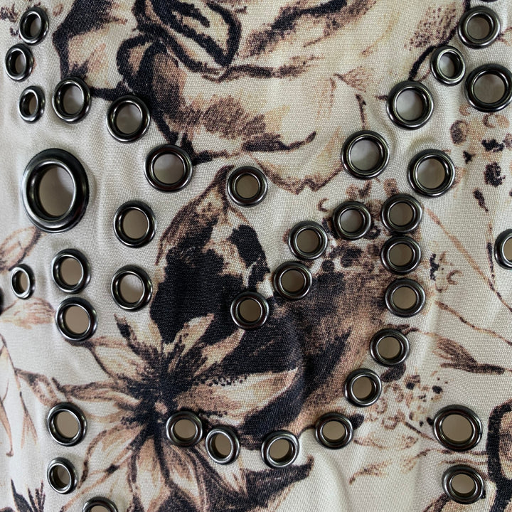 PHILLIP LIM Size 6 Cream Silk Floral Grommet T-Shirt