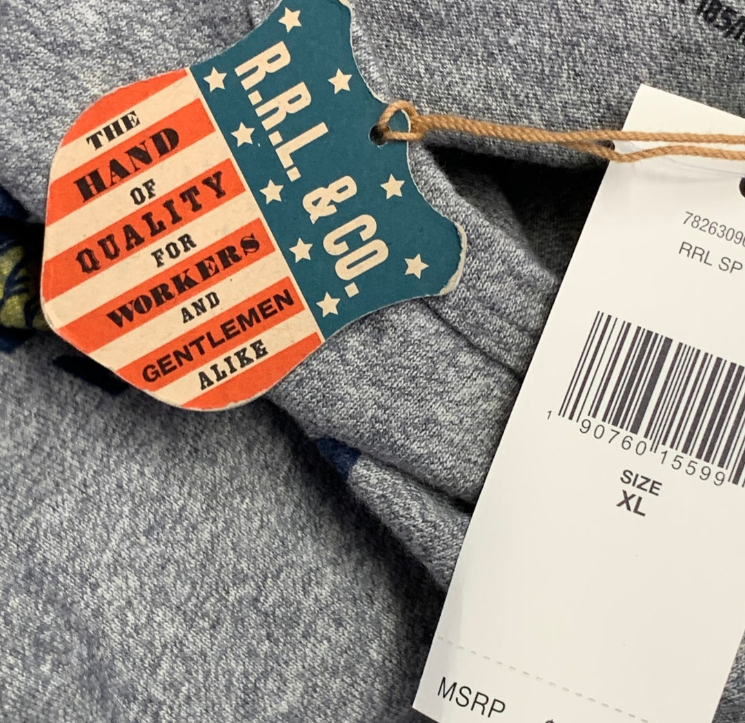 RRL by RALPH LAUREN Size XL Grey Logo Cotton Jersey T-shirt