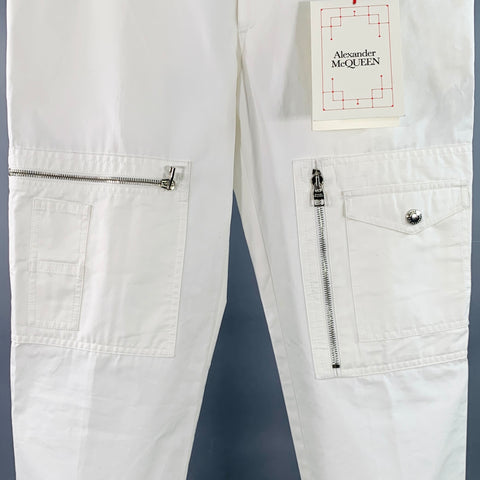 ALEXANDER MCQUEEN Size 30 White Cotton Cargo Ankle Zip Casual Pants