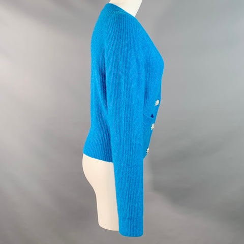 GANNI Size S Blue Alpaca Blend Rhinestones Cropped Cardigan