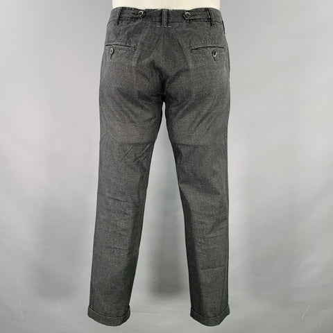 BARENA Pantalon habillé retroussé, mélange de coton, motif pied-de-poule gris-noir, taille 35