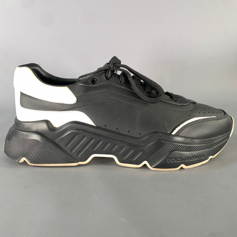 DOLCE & GABBANA Size 10 Black White Leather Sneakers