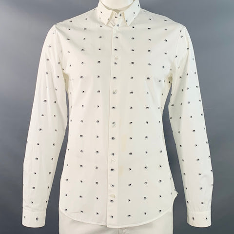 MCQ by ALEXANDER MCQUEEN Size L White Black Birds Cotton Long Sleeve Shirt