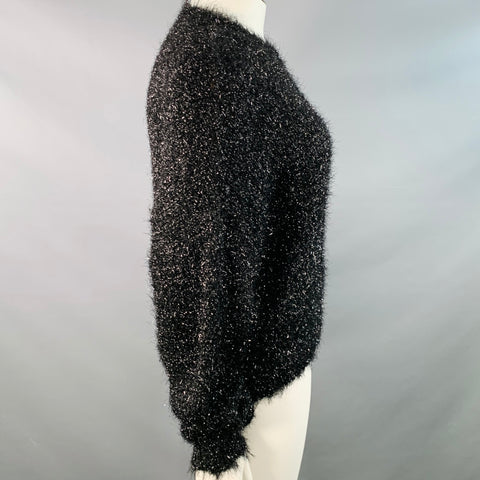 ISABEL MARANT Size L Black Faux Fur Knit Oversized Crew Neck Sweater