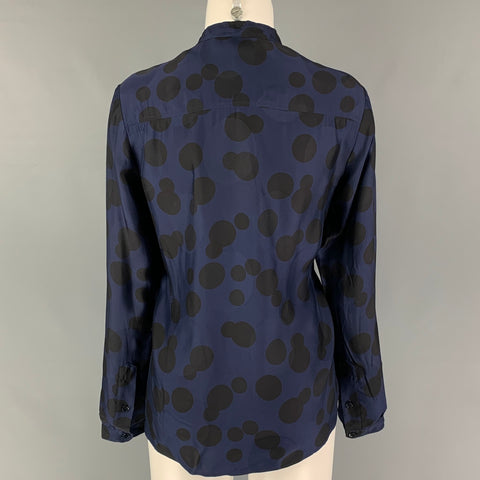 STELLA McCARTNEY Size 6 Navy Black Rayon Silk Polka Dot Casual Top