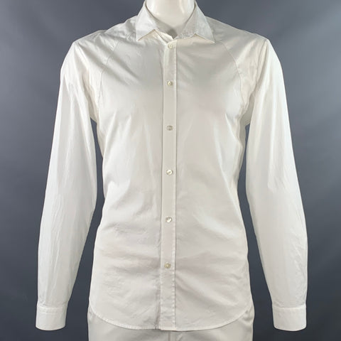 MCQ by ALEXANDER MCQUEEN Size 42 White Cotton Blend Curved Cutaway Long Sleeve Shirt