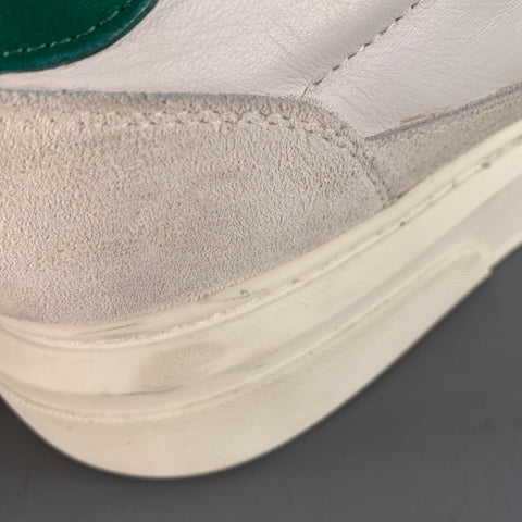 SALVATORE FERRAGAMO Size 11 White Green Logo Leather Chunky Sole Sneakers