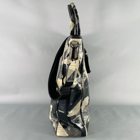 EMPORIO ARMANI Size Black Grey Beige Print Leather Tote Bag
