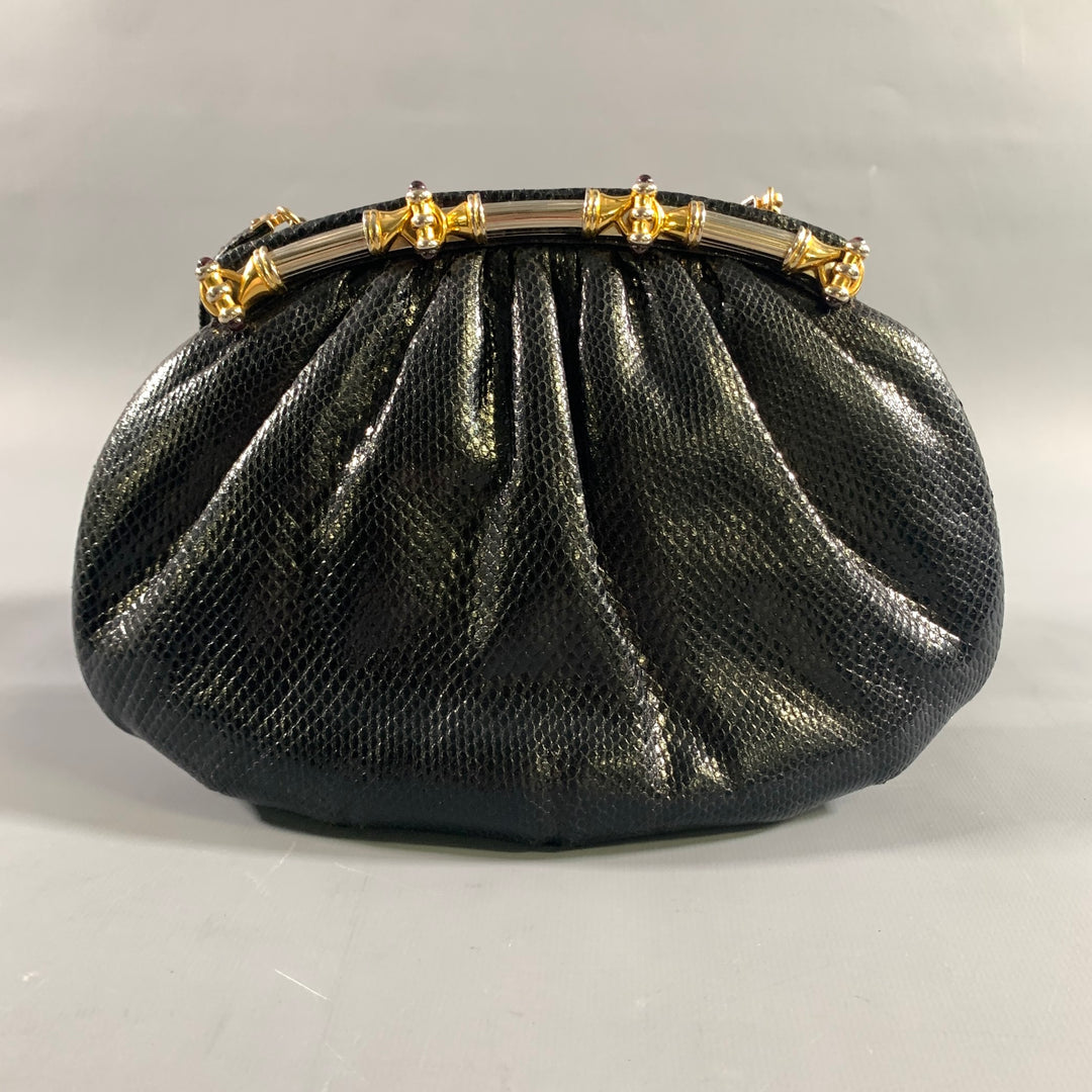 JUDITH LEIBER Black Gold Snakeskin Clutch Handbag