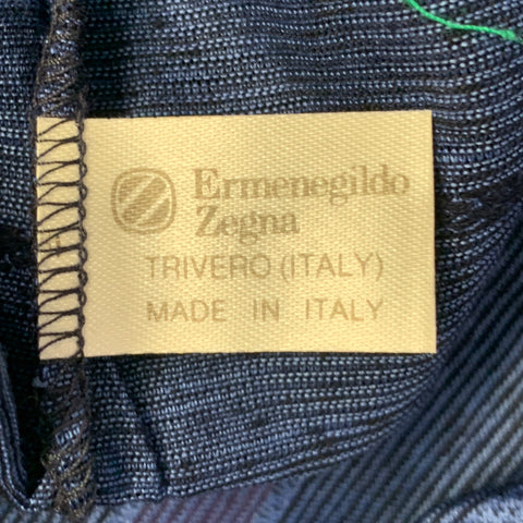 ERMENEGILDO ZEGNA Size 40 Navy Purple Stripe Linen One Pocket Polo