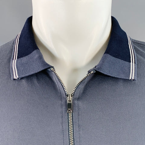REISS Size S Carter Grey Navy White Contrast Trim Cotton Zip Up Polo