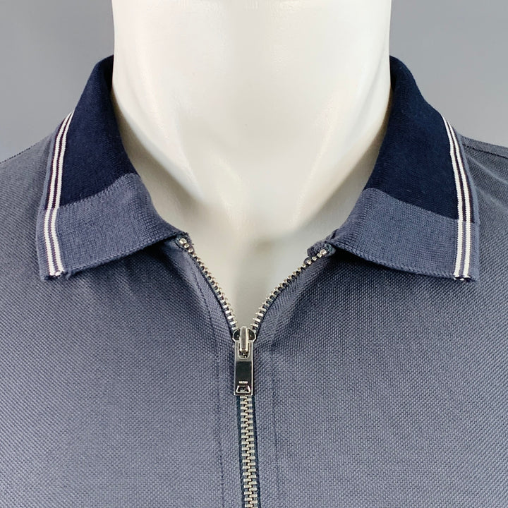 REISS Size S Carter Grey Navy White Contrast Trim Cotton Zip Up Polo