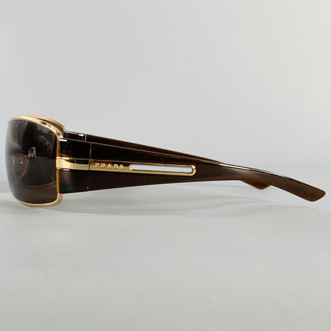 PRADA Gold Black Metal Shield Sunglasses