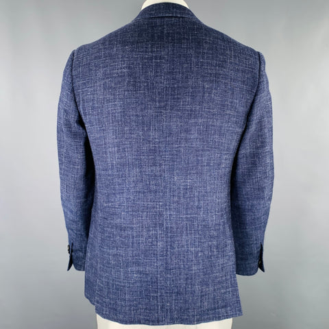 CANALI Size 42 Navy White Wool Cotton Linen Sport Coat