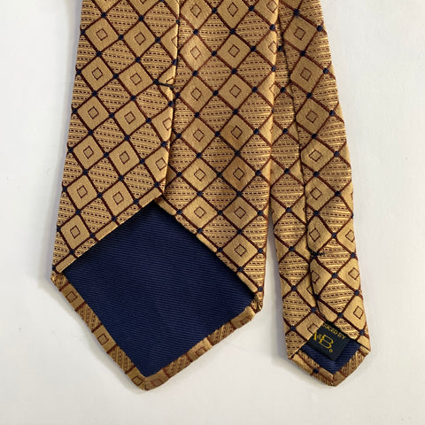GUGLIELMO CONTE Gold Brown Navy Diamond Grid Check Silk Tie