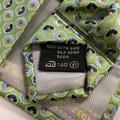 ERMENEGILDO ZEGNA One Size Green Blue Silk Tie