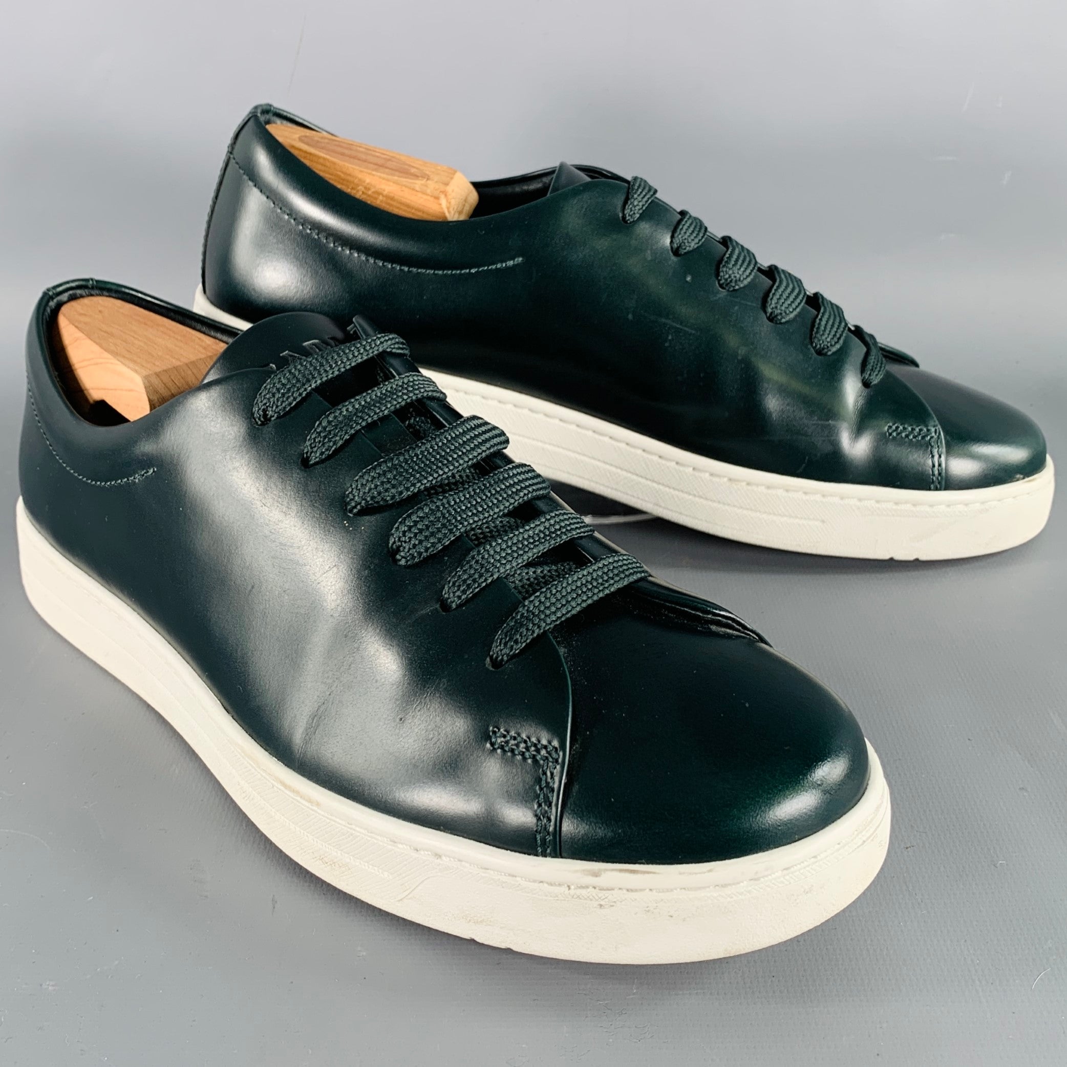 PRADA Size 7.5 Green White Leather Low Top Sneakers – Sui Generis