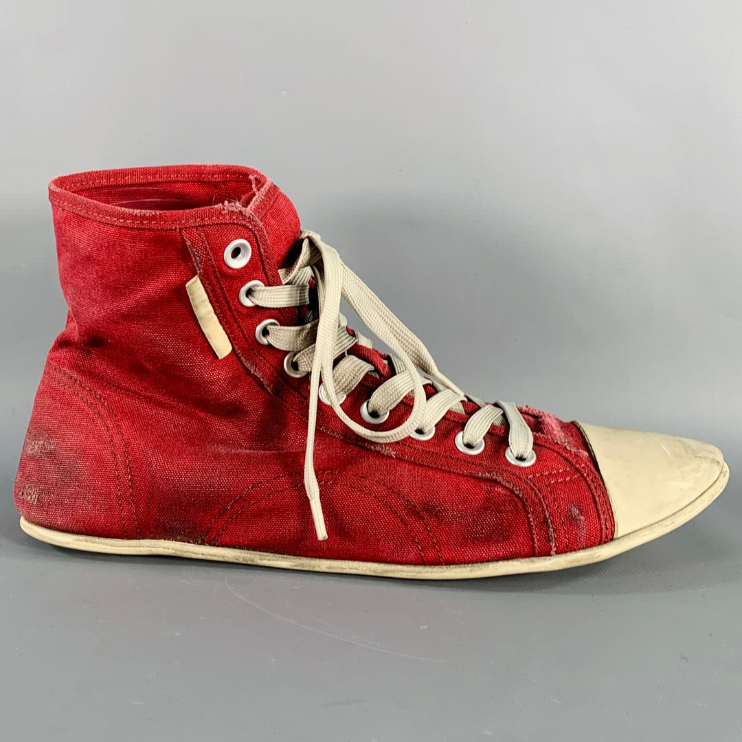 BALENCIAGA 2024 Size 8 Ultraflat High Top Red Canvas Sneakers