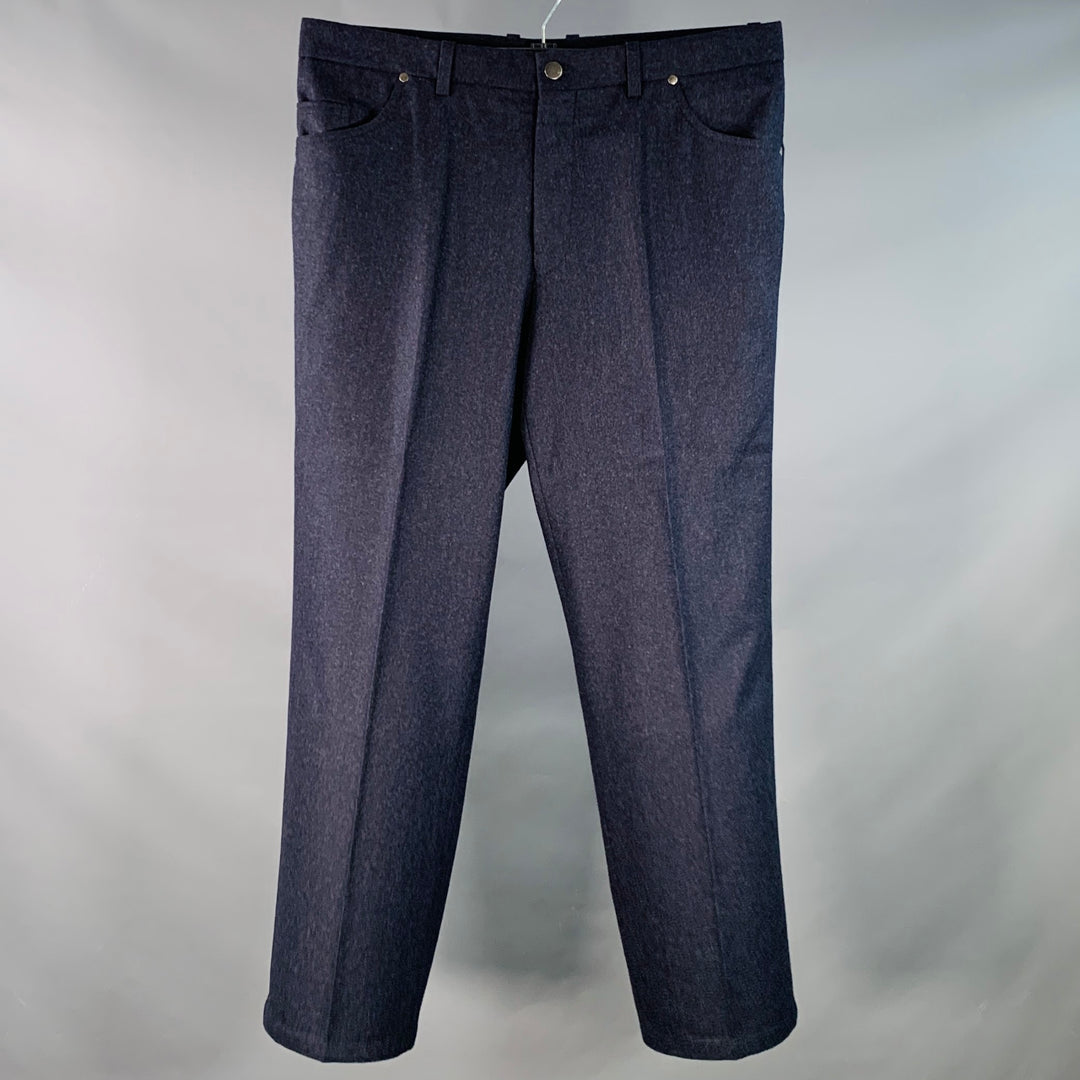 SAKS FIFTH AVENUE Size 38 Navy Heather Wool Jean Cut Casual Pants