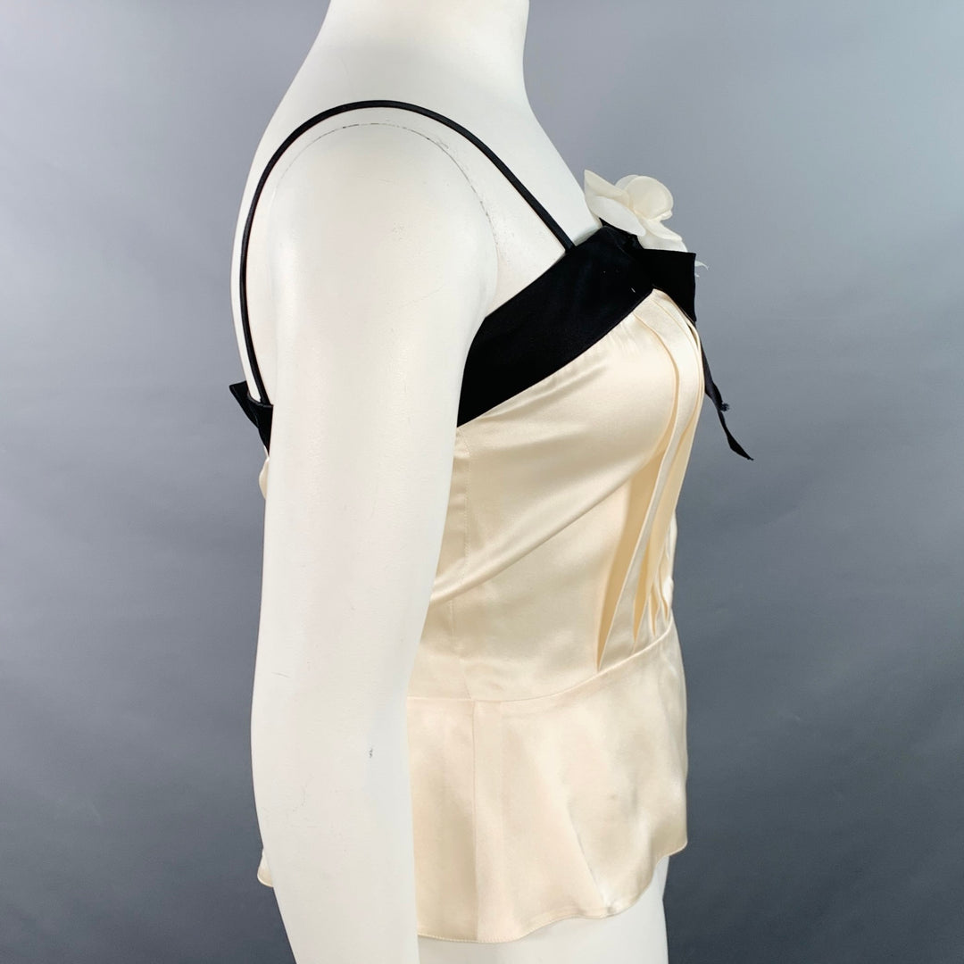 CHANEL Vintage 90s Size 10 Black Cream Silk Camisole Camellia Dress To Sui Generis Designer Consignment CHANEL Vintage 90s Size 10 Black Cream Silk Camisole Camellia Dress To Sui Generis Designer Consignment