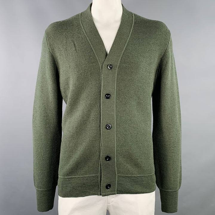 MARGARET HOWELL Size L Green Sage Knit Merino Wool V-Neck Cardigan