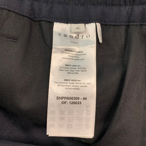 SANDRO Size 30 Navy White Vertical Stripe Wool Drawstring Casual Pants