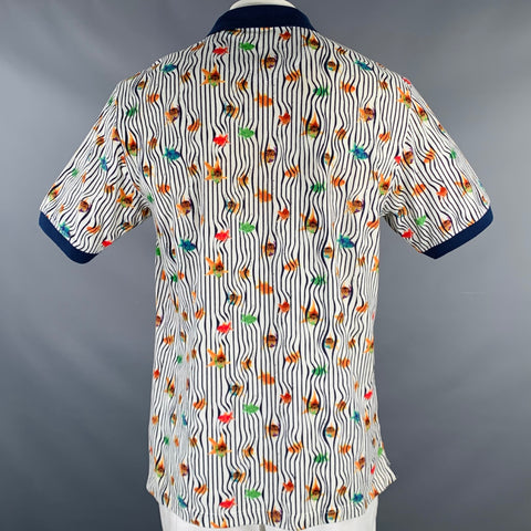 ROBERT GRAHAM Size L White Multi Color Goldfish Print Cotton Buttoned Polo