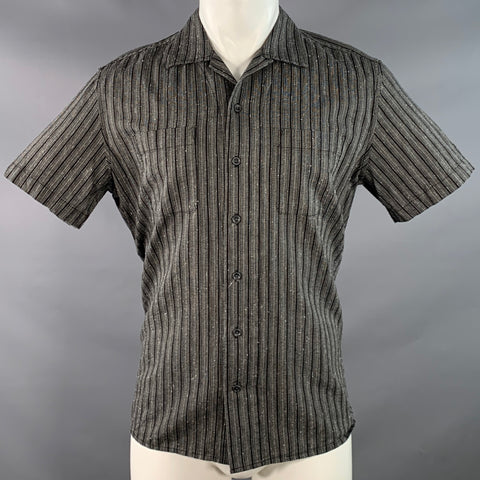TAYLOR STITCH Size 40 Black Grey Stripe Slubby Two Pockets Short Sleeve Shirt