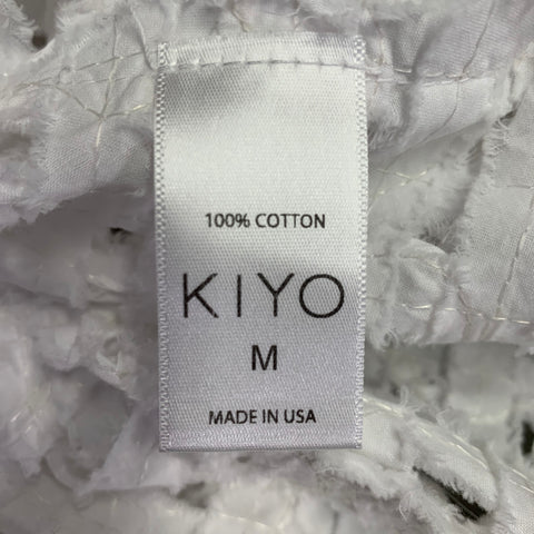 KIYO Size M White Cotton Woven Open Front Jacket Blazer