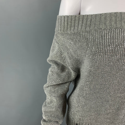 R t A Taille S Pull à épaules dénudées clouté en coton gris argenté