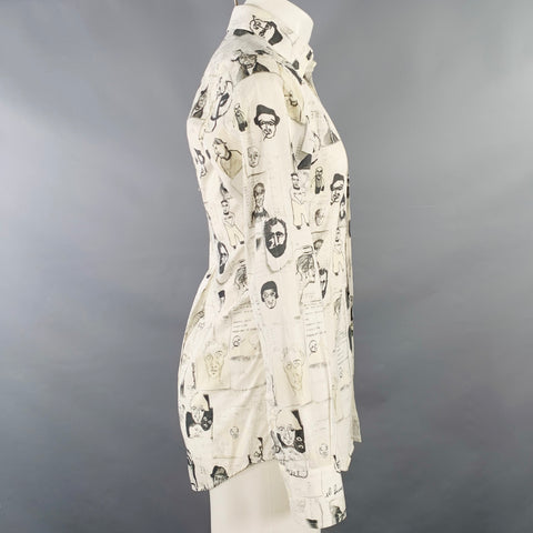 DOLCE & GABBANA Size S White Black Figures Cotton Button Up Long Sleeve Shirt