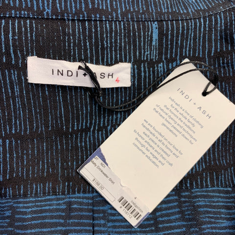 INDI+ASH Size XL Blue Black Abstract One Pocket Long Sleeve Shirt